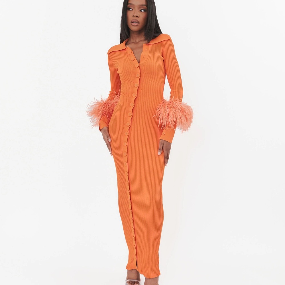 Elegant Orange Long Sleeve Maxi Dress - Picture 3 of 3